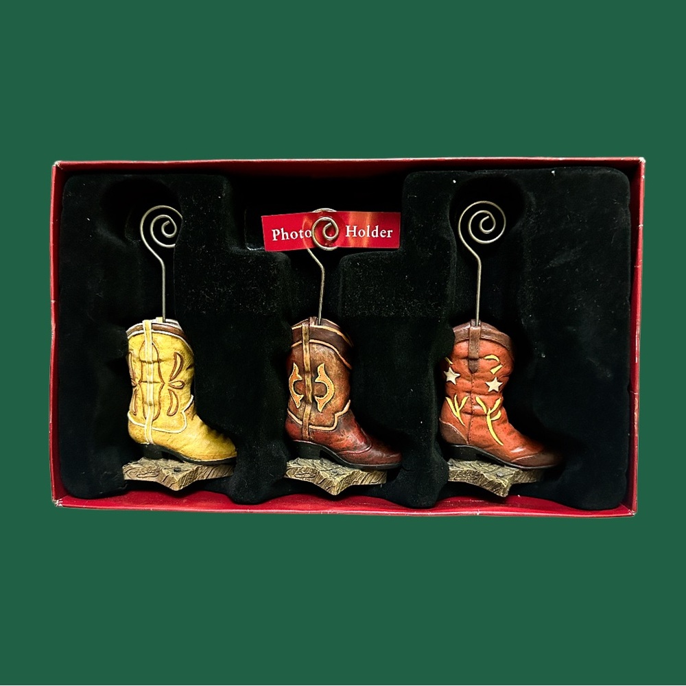 St. Nicholas Square Cowboy Boot Photo Holders - Yellow, Brown, Red